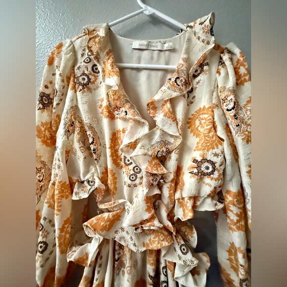 Anthropologie Bishop + Young Cream/Yellow/Gold Print Cut Out Sides Dress Sz. S - Picture 5 of 10